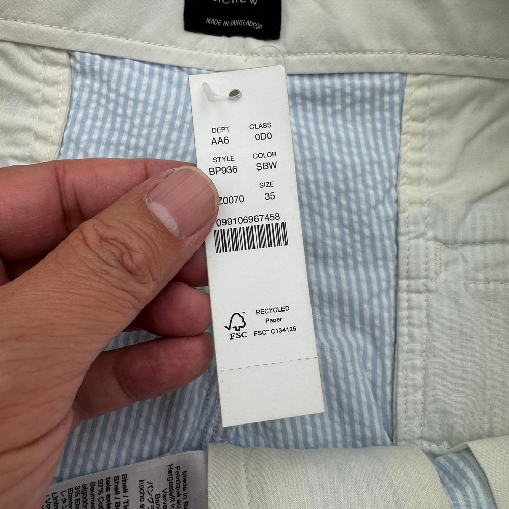J Crew. Seersucker Shorts Mens 38 Blue Striped Casual Summer Lightweight NWT - Picture 5 of 10